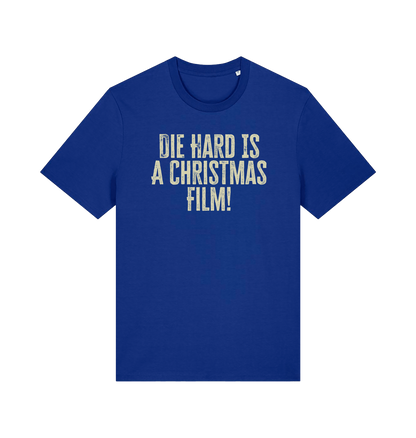 blue christmas t-shirt with the slogan 'die hard is a christmas film'