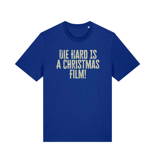blue christmas t-shirt with the slogan 'die hard is a christmas film'