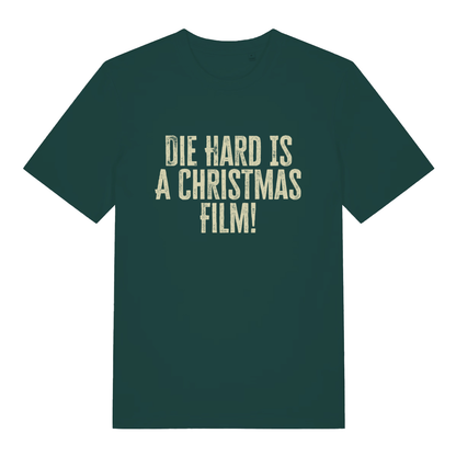 Glazed Green Die Hard Is A Christmas Film T-shirt flat lay showing classic Christmas debate slogan