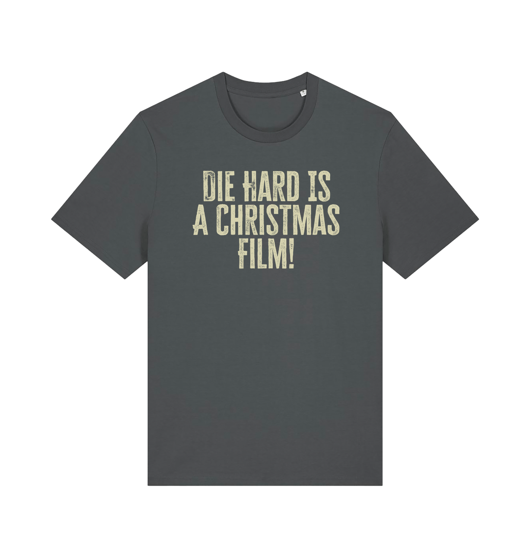 grey christmas t-shirt with the slogan 'die hard is a christmas film'