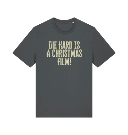 grey christmas t-shirt with the slogan 'die hard is a christmas film'