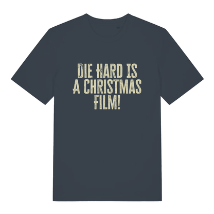 India Ink Grey Die Hard Is A Christmas Film T-shirt flat lay with distressed "Die Hard Is A Christmas Film" design