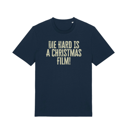 navy christmas t-shirt with the slogan 'die hard is a christmas film'