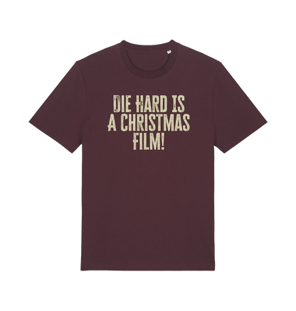 red brown christmas t-shirt with the slogan 'die hard is a christmas film'