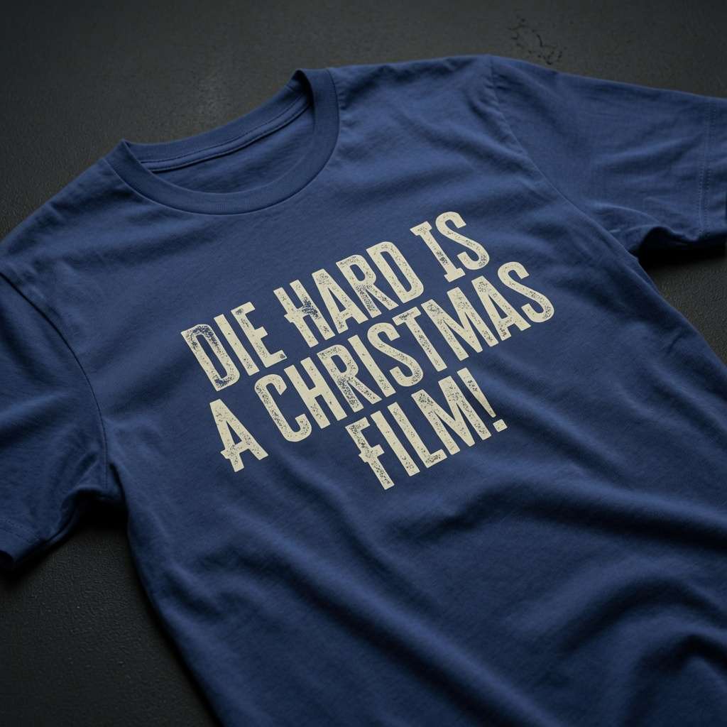 Worker blue Die Hard Is A Christmas Film t-shirt, Christmas movie debate slogan tee