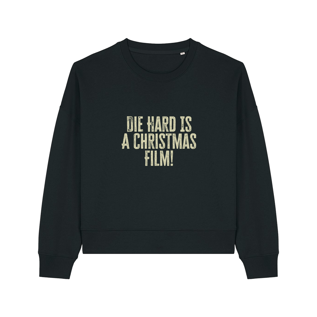black christmas jumper with the slogan 'die hard is a christmas film'