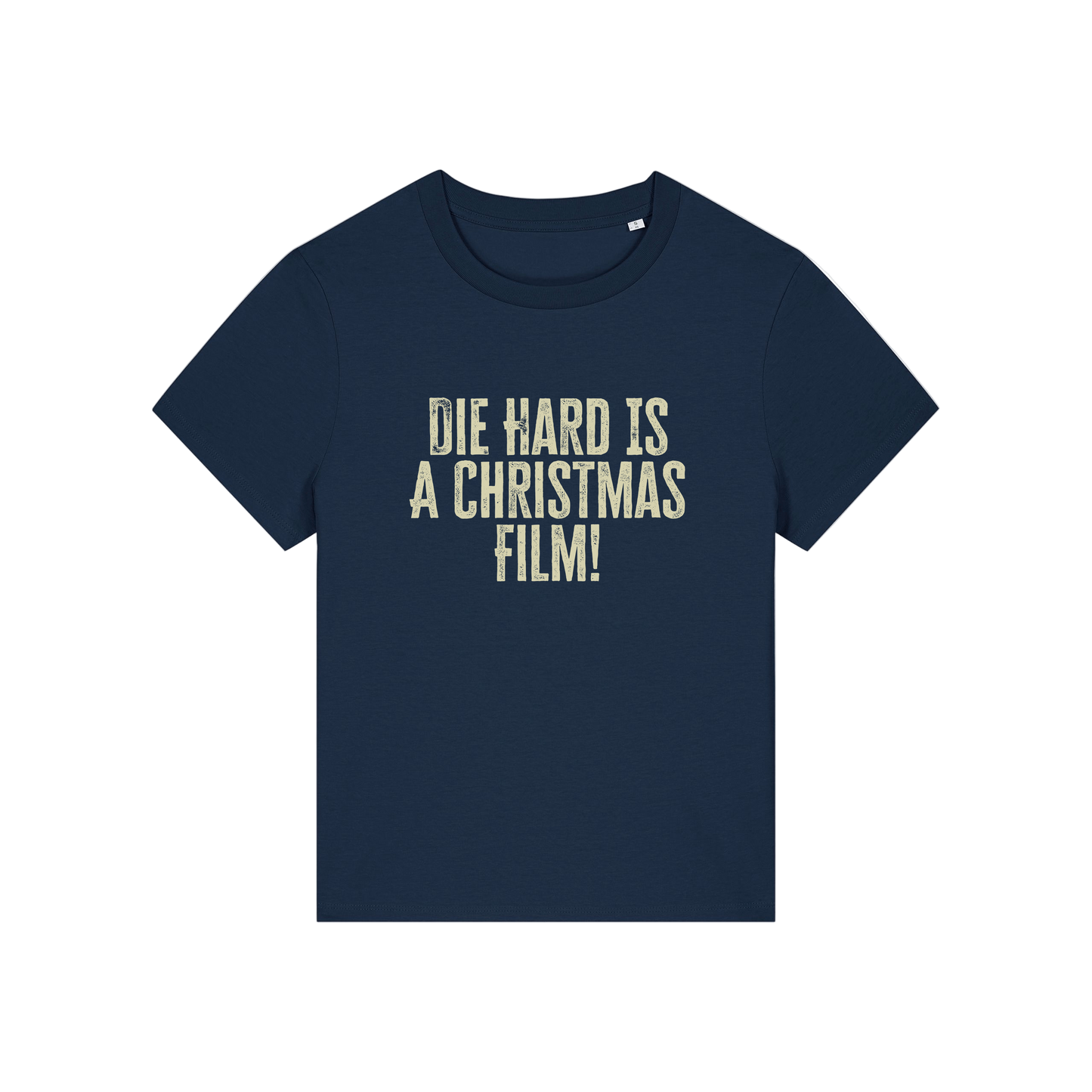 navy christmas t-shirt with the slogan 'die hard is a christmas film'