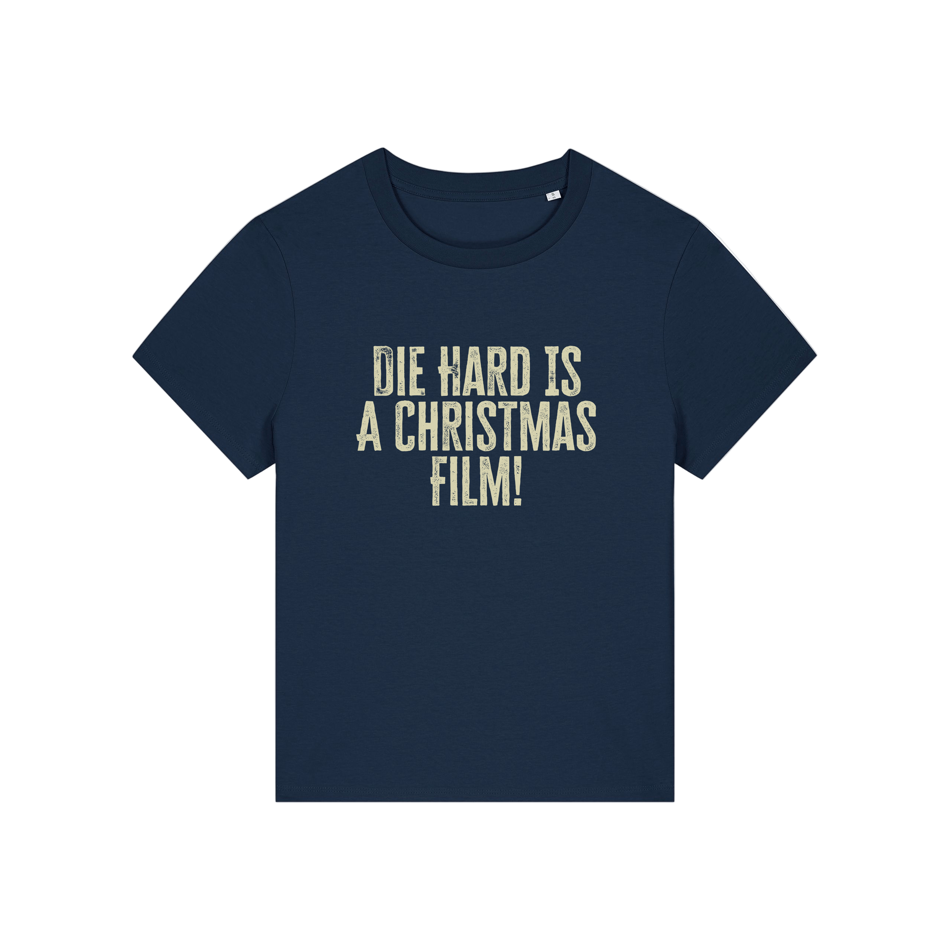 navy christmas t-shirt with the slogan 'die hard is a christmas film'