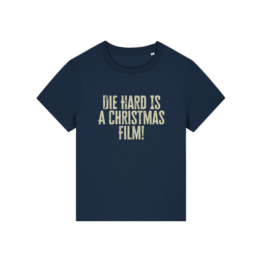 navy christmas t-shirt with the slogan 'die hard is a christmas film'