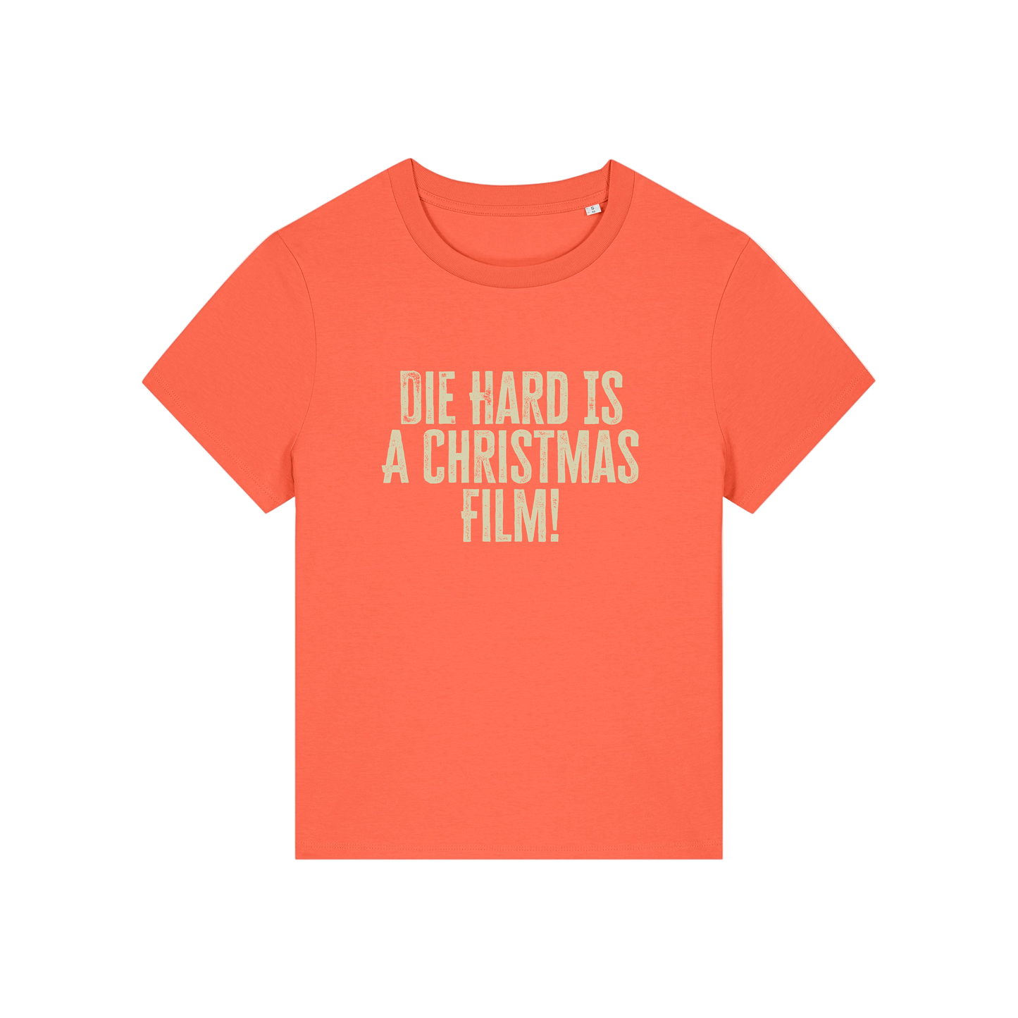 orange christmas t-shirt with the slogan 'die hard is a christmas film'