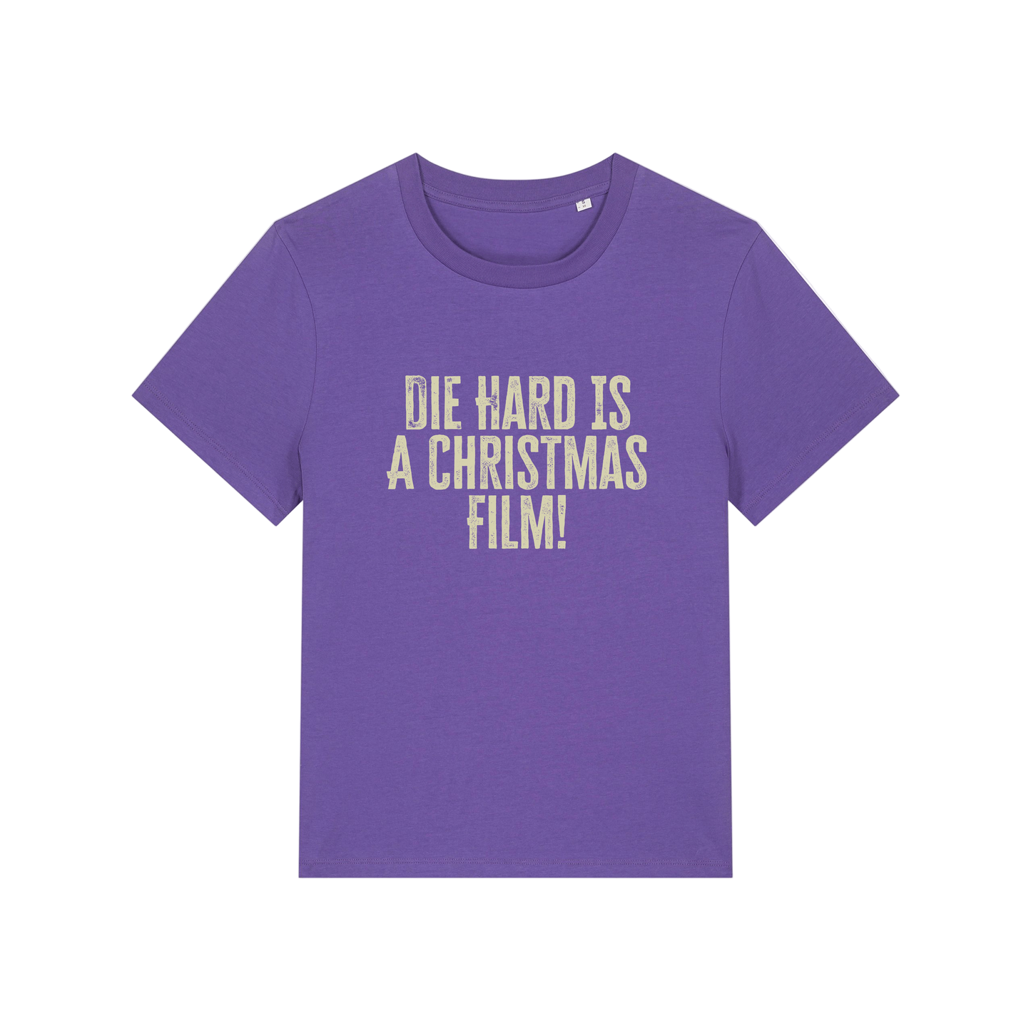 purple christmas t-shirt with the slogan 'die hard is a christmas film'