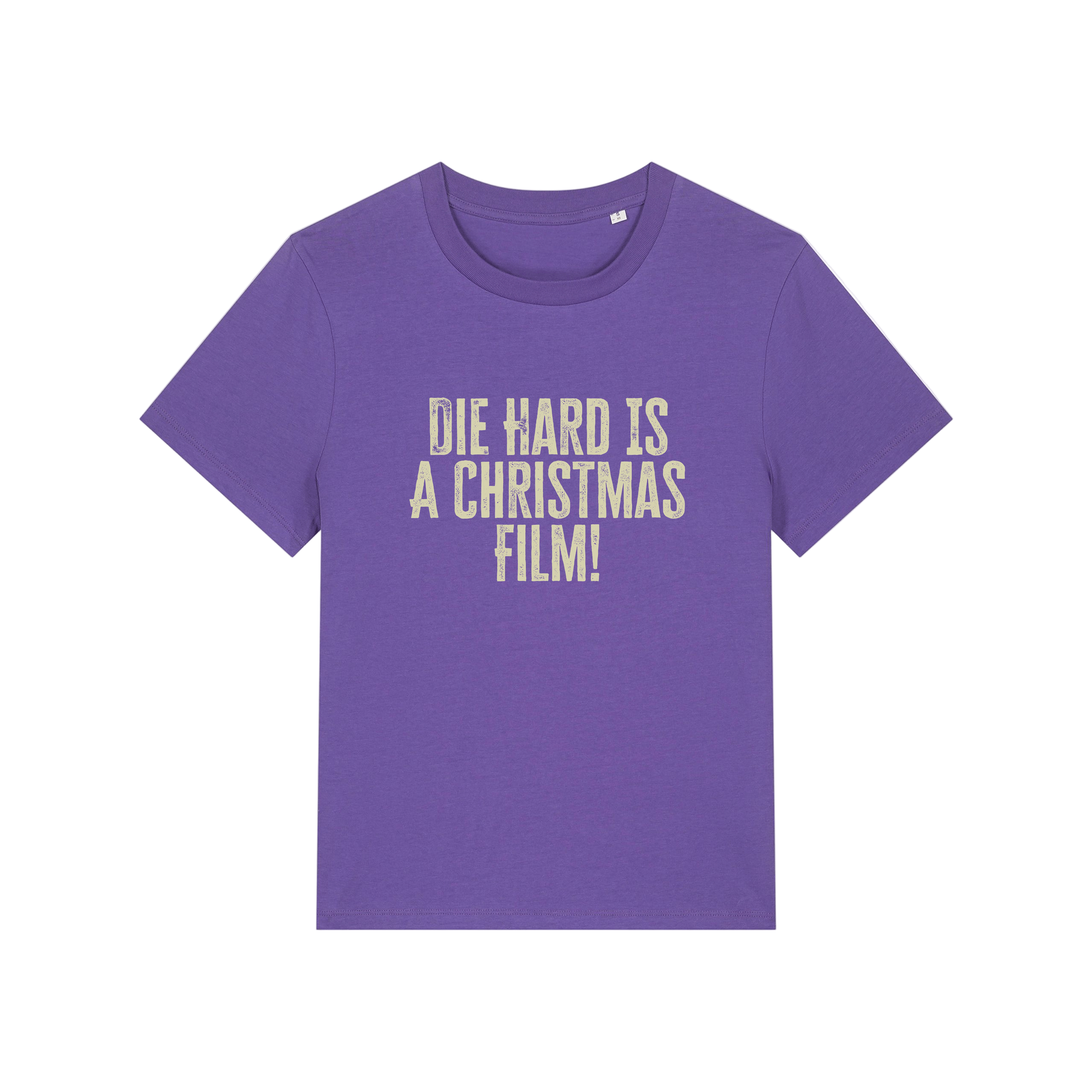 purple christmas t-shirt with the slogan 'die hard is a christmas film'
