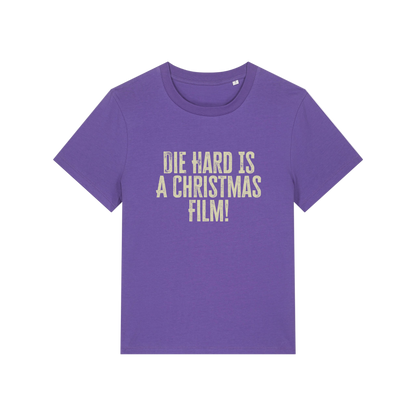 purple christmas t-shirt with the slogan 'die hard is a christmas film'
