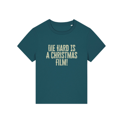 teal christmas t-shirt with the slogan 'die hard is a christmas film'