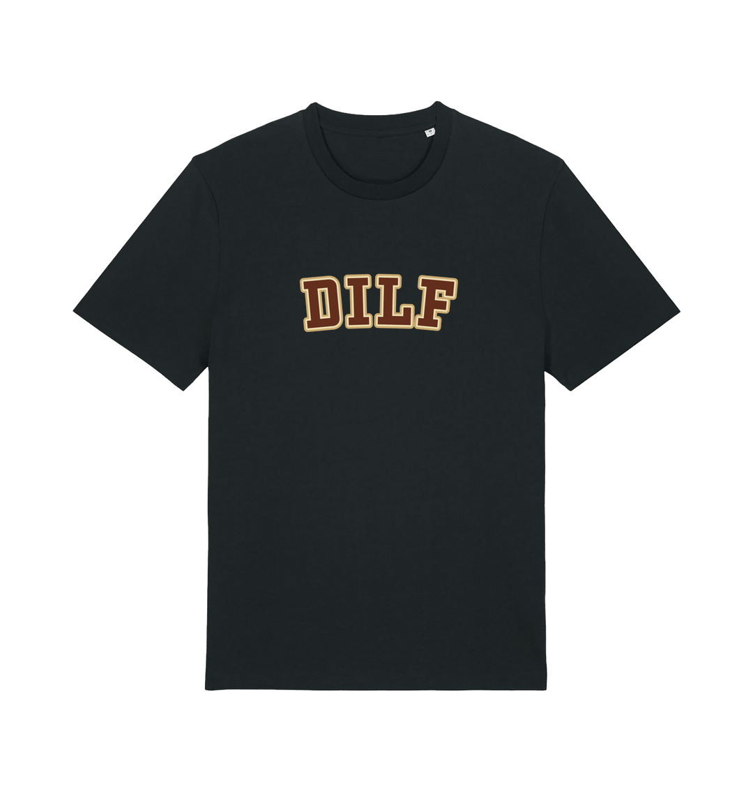 black funny dad t-shirt with the slogan 'dilf'