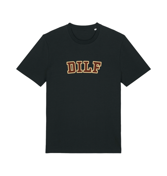 black funny dad t-shirt with the slogan 'dilf'