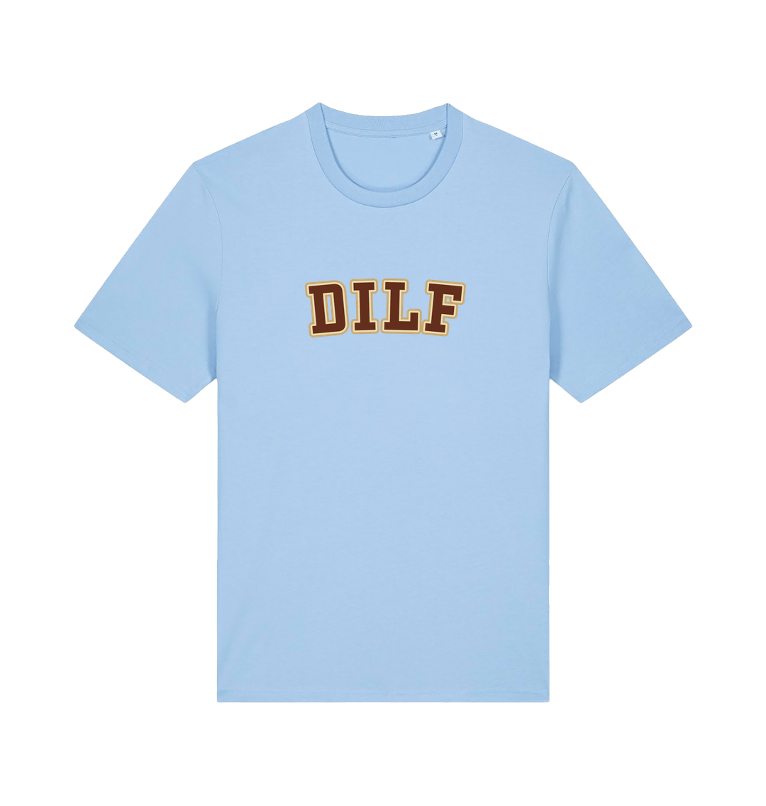 light blue funny dad t-shirt with the slogan 'dilf'