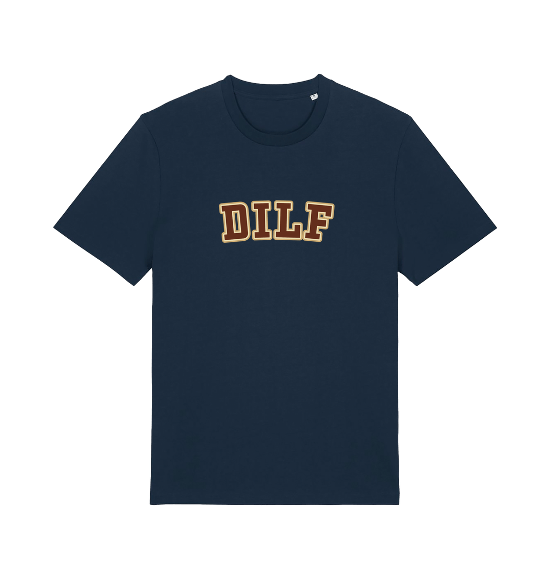 navy funny dad t-shirt with the slogan 'dilf'