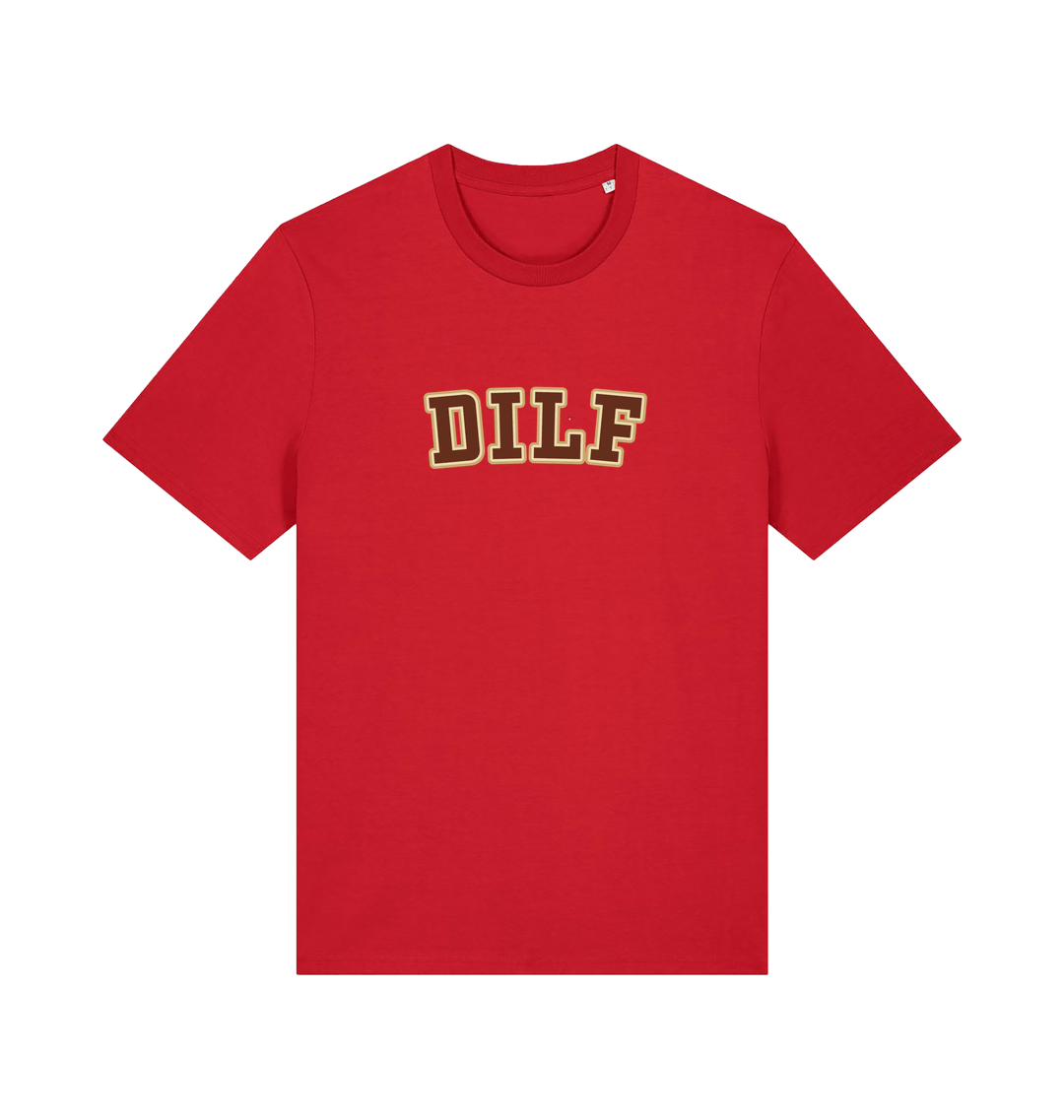 red funny dad t-shirt with the slogan 'dilf'