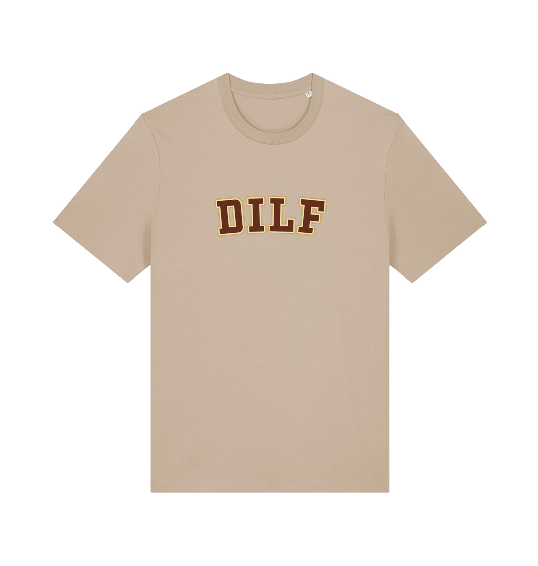 sand funny dad t-shirt with the slogan 'dilf'