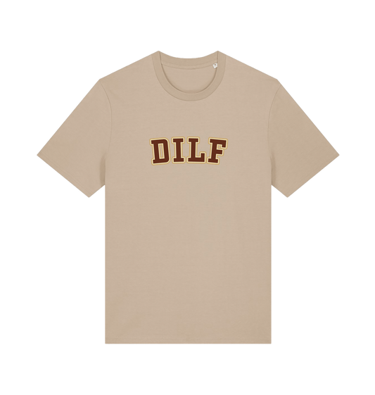 sand funny dad t-shirt with the slogan 'dilf'