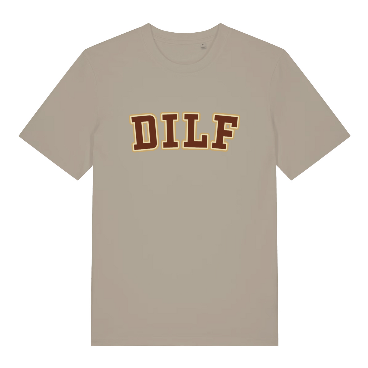 Stone DILF T-shirt flat lay displaying clean funny dad slogan graphic