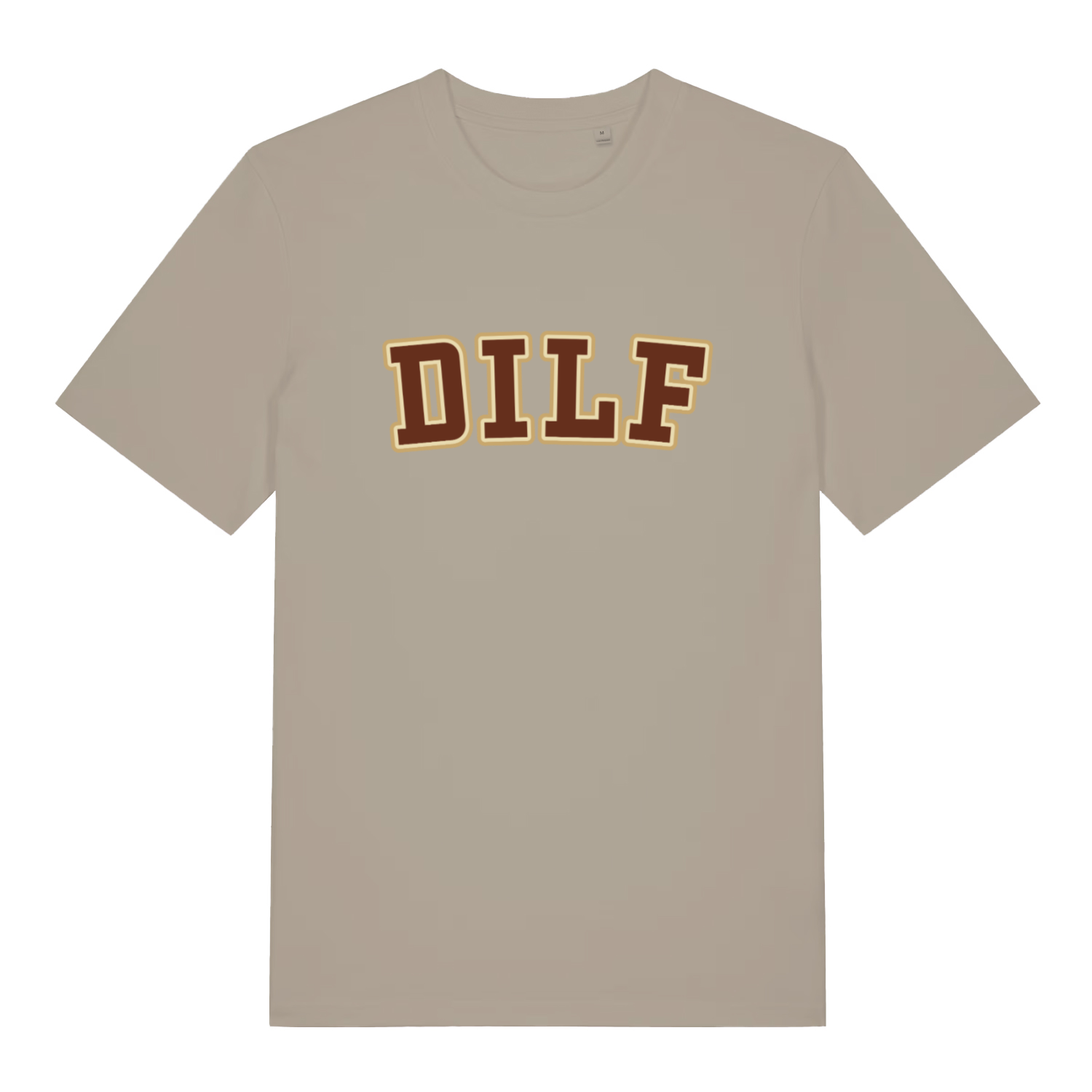 Stone DILF T-shirt flat lay displaying clean funny dad slogan graphic