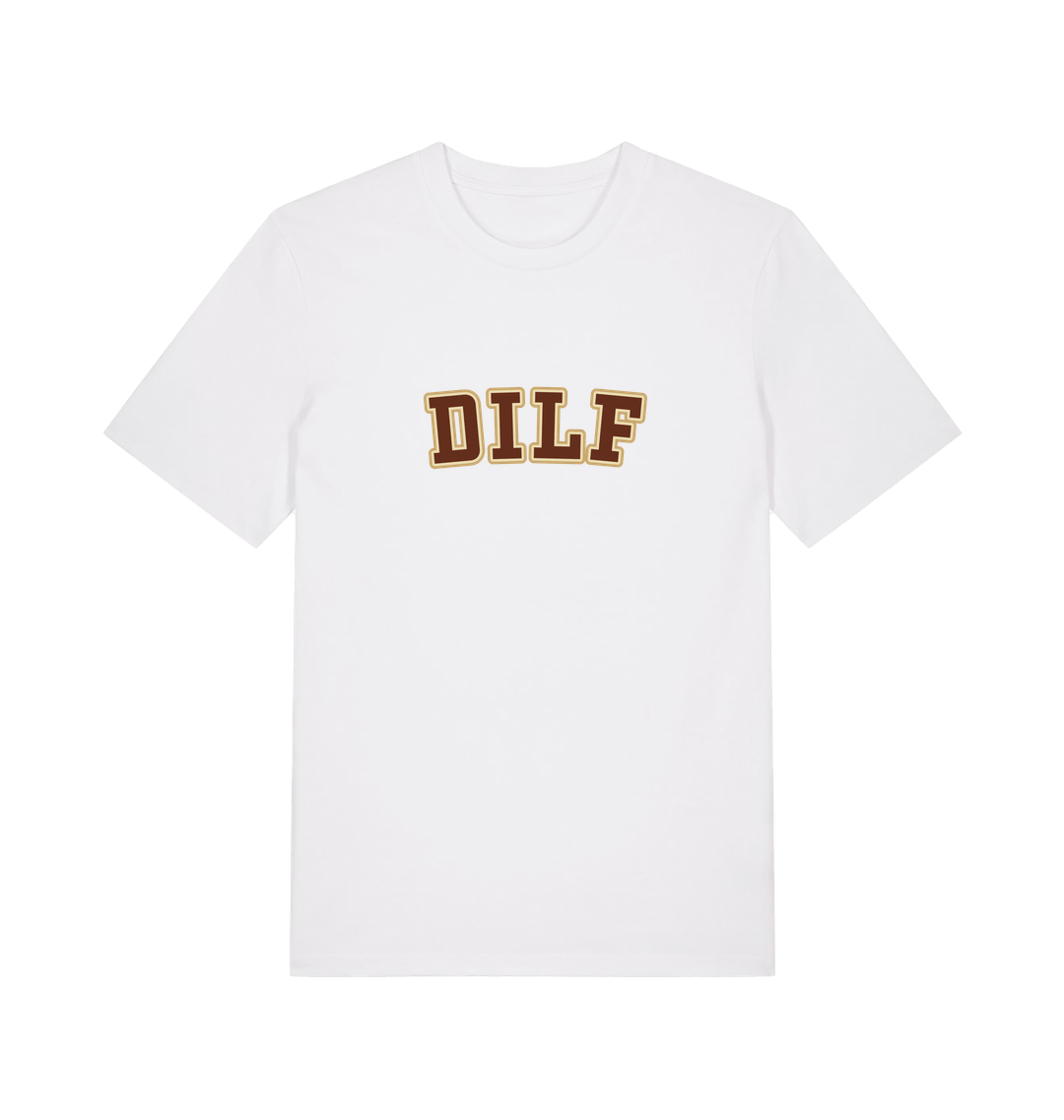 white funny dad t-shirt with the slogan 'dilf'