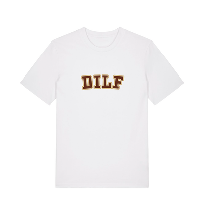 white funny dad t-shirt with the slogan 'dilf'