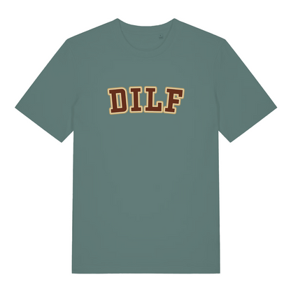 green funny dad t-shirt with the slogan 'dilf'