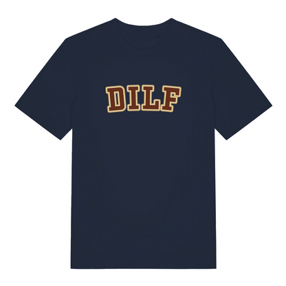 navy funny dad t-shirt with the slogan 'dilf'