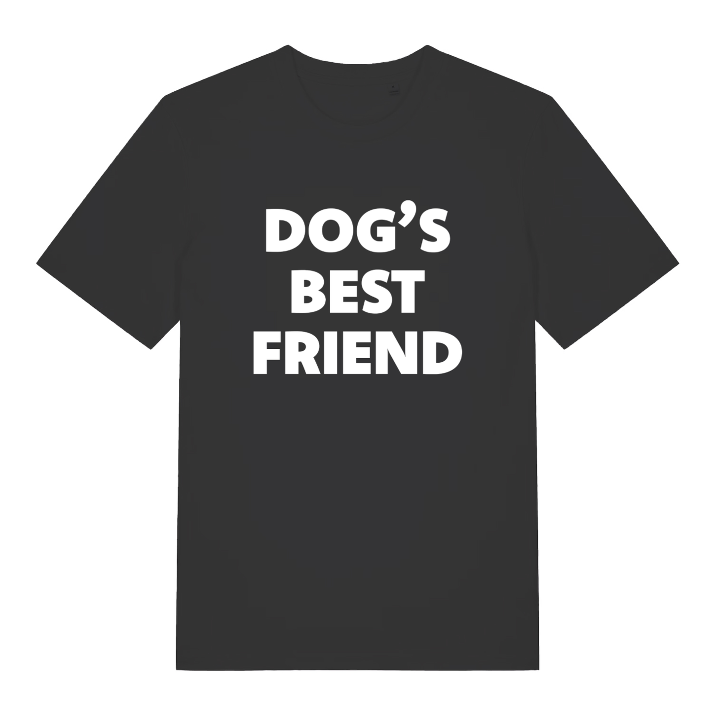 Black Dog's Best Friend T-shirt flat lay with bold white slogan graphic
