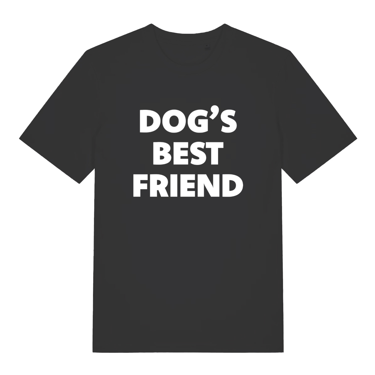 Black Dog's Best Friend T-shirt flat lay with bold white slogan graphic