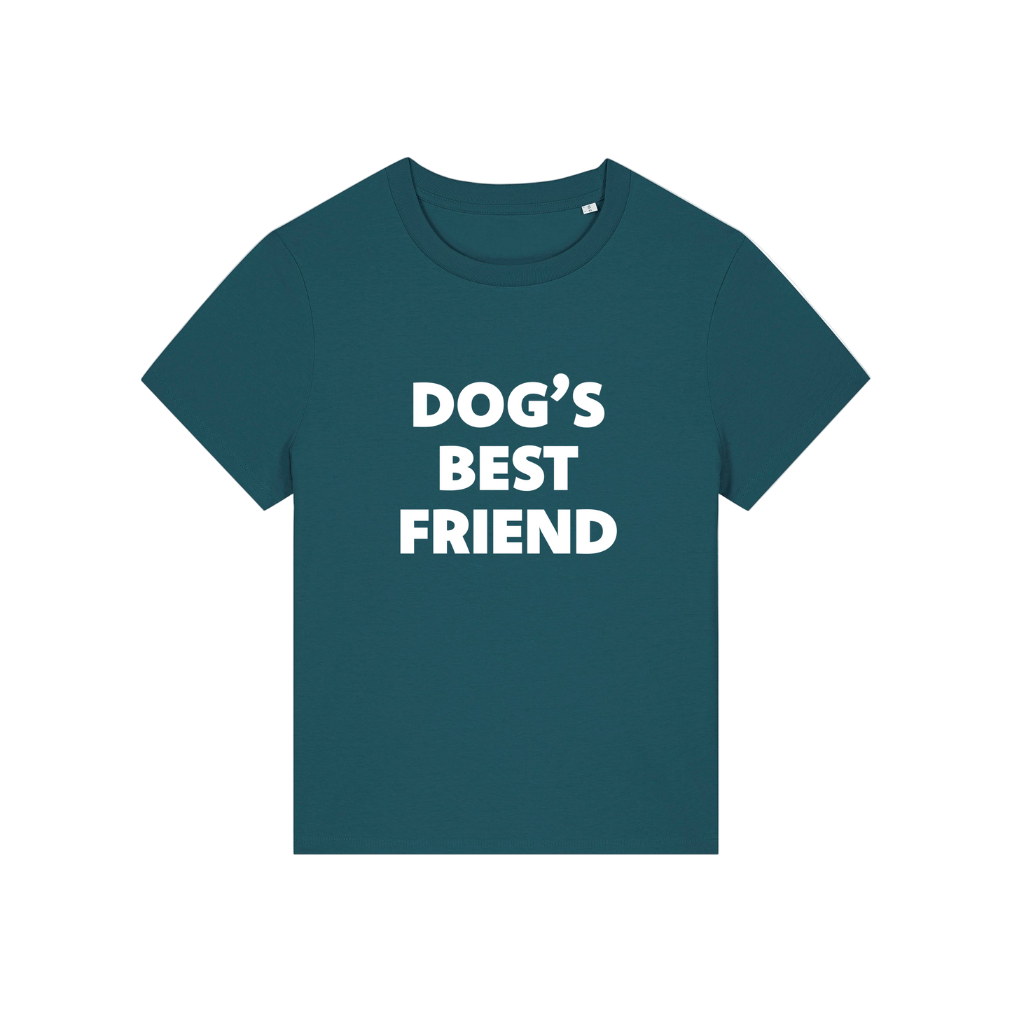 teal animal tee with the slogan 'dog's best friend'