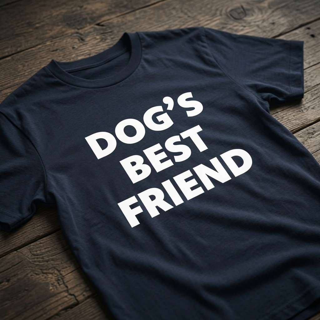 Navy Dog’s Best Friend t-shirt on wood, funny canine lover ladies slogan tee