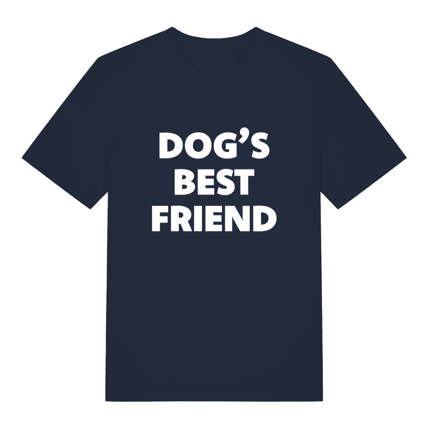 Navy women's Dog's Best Friend T-shirt flat lay with bold white lettering design