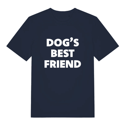 Navy women's Dog's Best Friend T-shirt flat lay with bold white lettering design