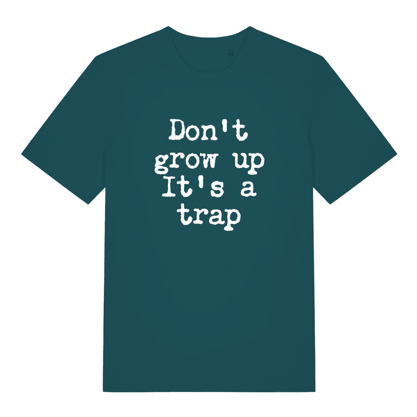 Stargazer women's Don't Grow Up T-shirt flat lay with bold anti-adulting message