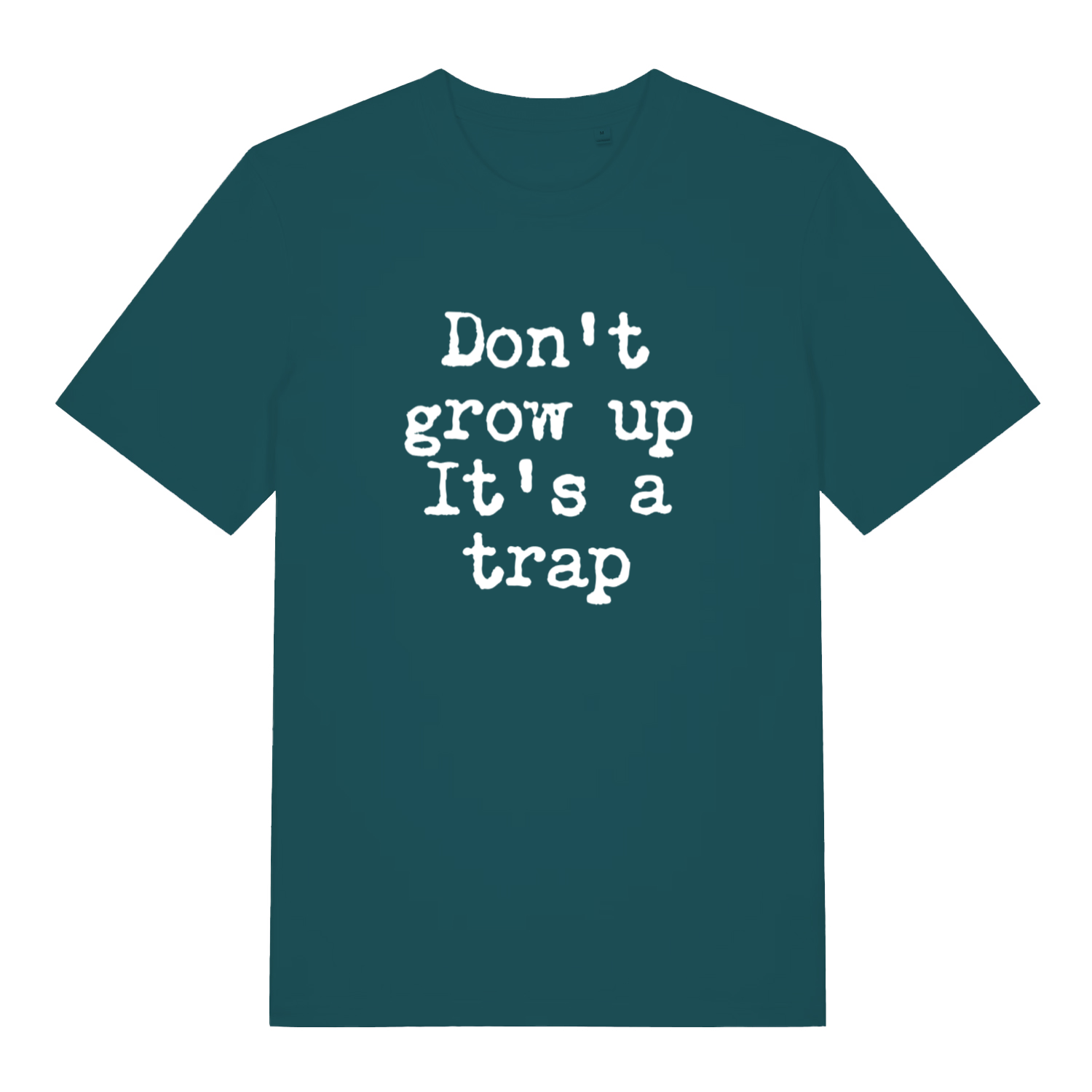 Stargazer women's Don't Grow Up T-shirt flat lay with bold anti-adulting message