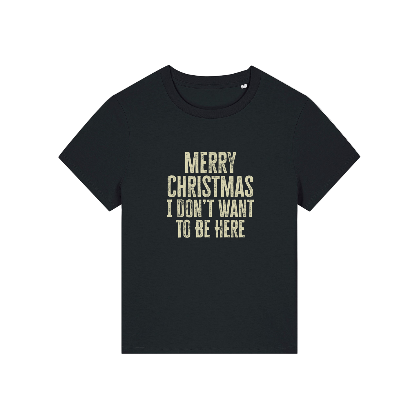 black christmas slogan t-shirt with the slogan 'merry christmas i don't want to be here'