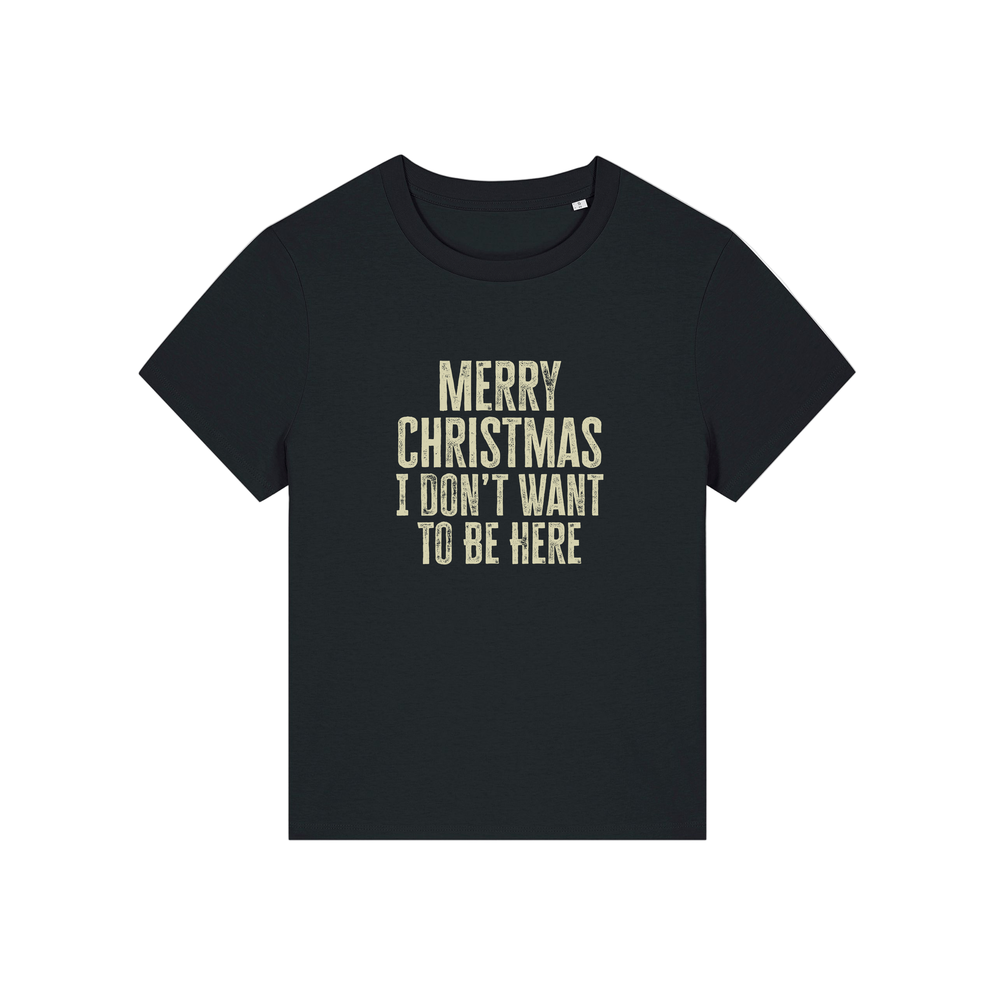 black christmas slogan t-shirt with the slogan 'merry christmas i don't want to be here'