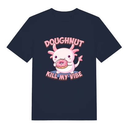 French Navy Doughnut Kill My Vibe T-shirt flat lay showing adorable "Doughnut Kill My Vibe" illustration