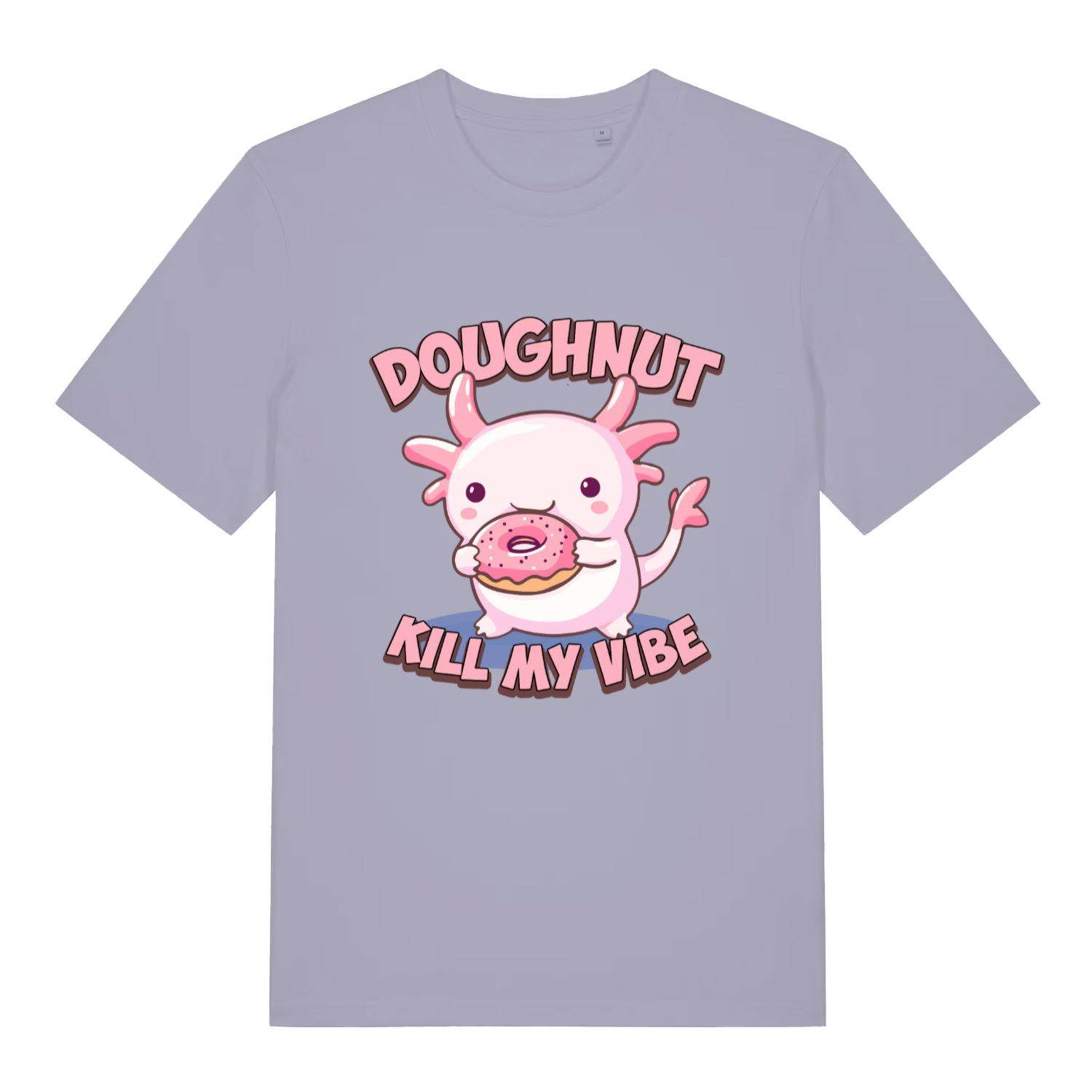Lavender women's Doughnut Kill My Vibe T-shirt flat lay showing adorable "Doughnut Kill My Vibe" illustration