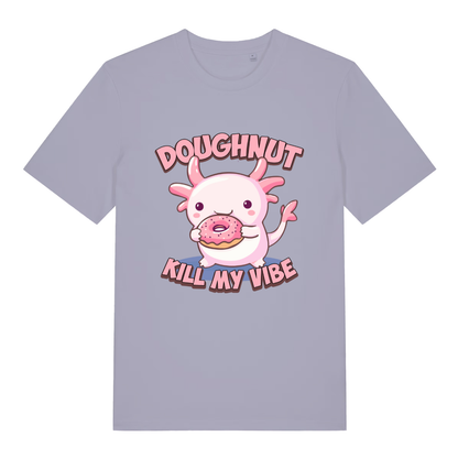 Lavender women's Doughnut Kill My Vibe T-shirt flat lay showing adorable "Doughnut Kill My Vibe" illustration