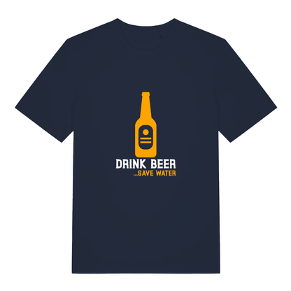 French Navy Drink Beer Save Water T-shirt flat lay featuring funny "Drink Beer ...Save Water" design