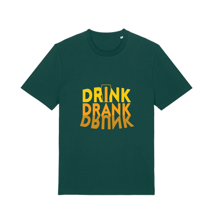 green slogan t-shirt with orange writing saying 'drink drank drunk'