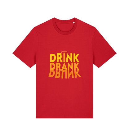 red slogan t-shirt with orange writing saying 'drink drank drunk'