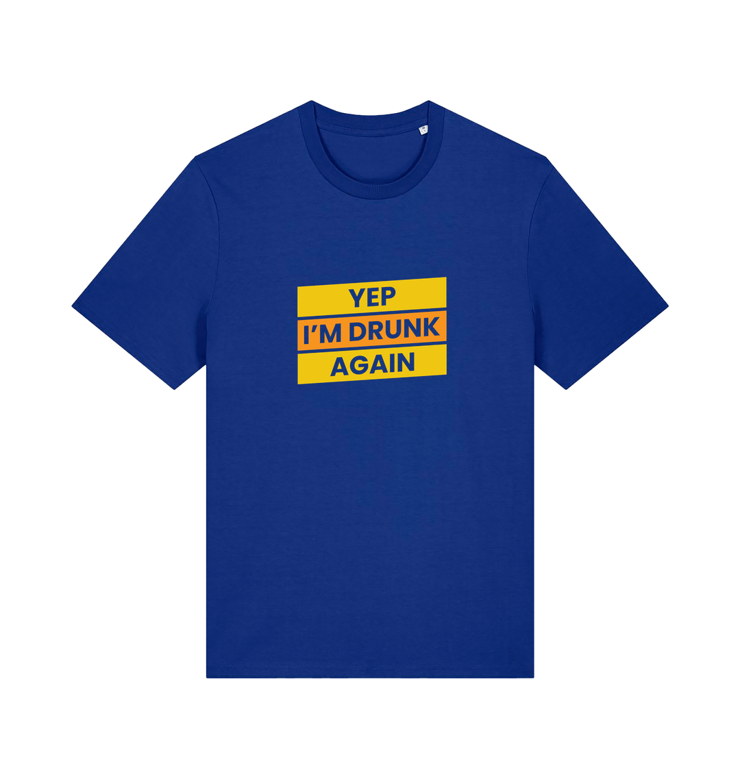 blue beer t-shirt with the slogan 'yep i'm drunk again'