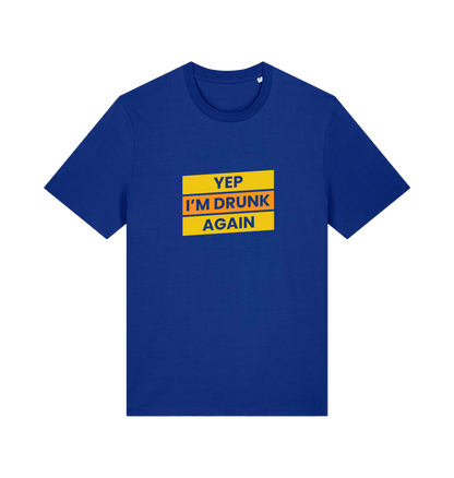 blue beer t-shirt with the slogan 'yep i'm drunk again'
