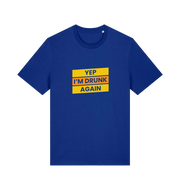blue beer t-shirt with the slogan 'yep i'm drunk again'